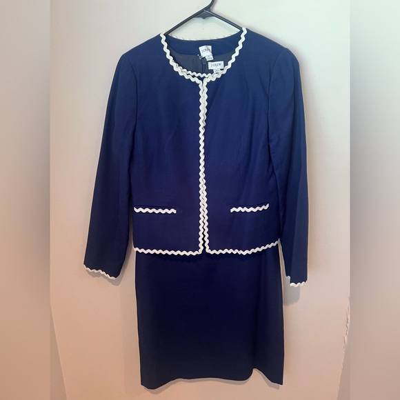 J Crew Navy Blue Dress Suit with White Trim